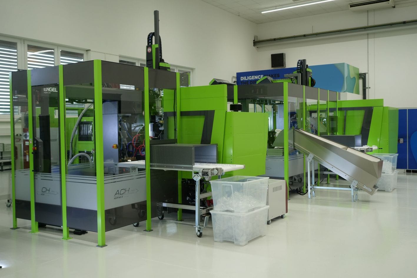 The two injection moulding production cells are designed for maximum flexibility