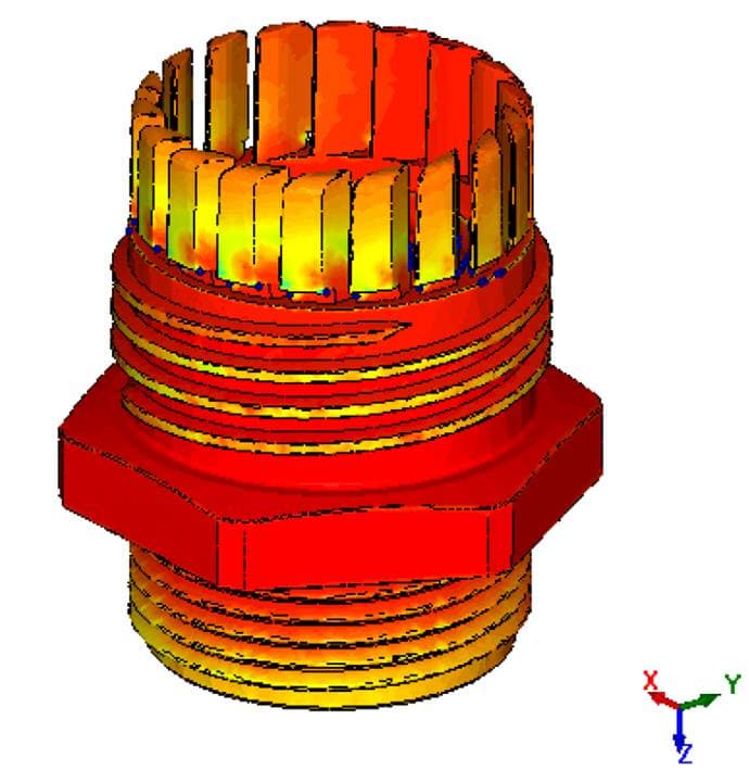 Filling simulation for socket: Temperature profile.