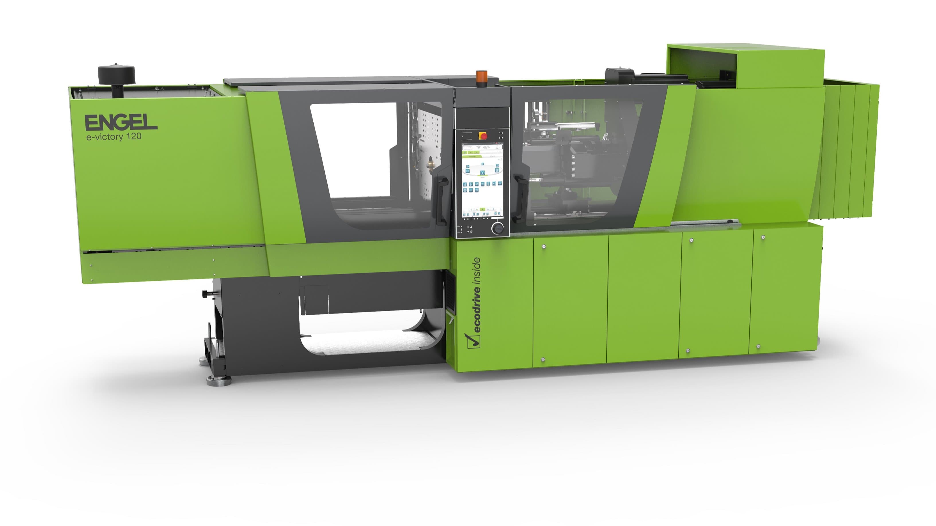 The tie-bar-less injection moulding machine with precise servo-electric injection unit.
