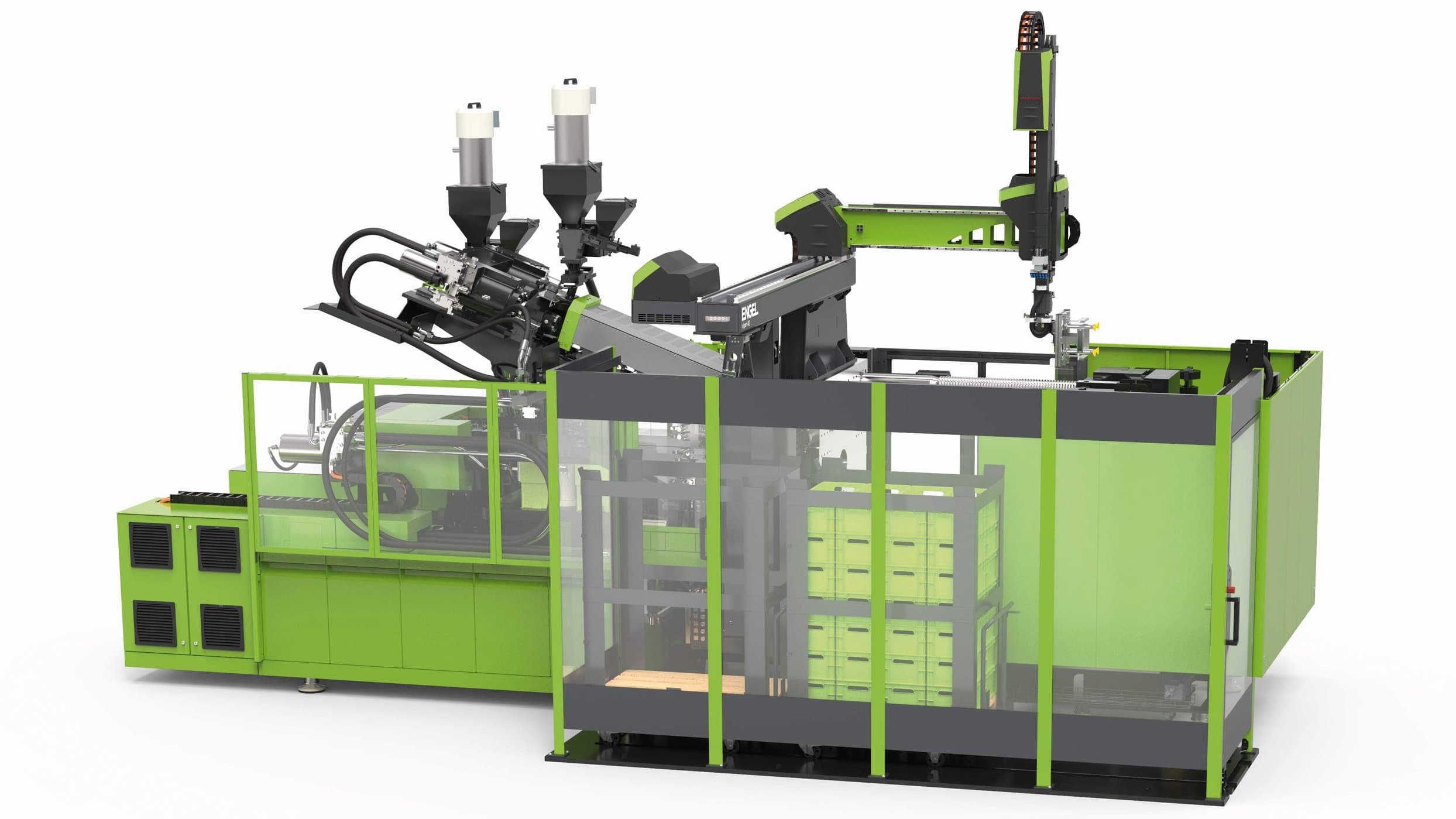 ENGEL developed a particularly compact manufacturing cell for the skinmelt process.