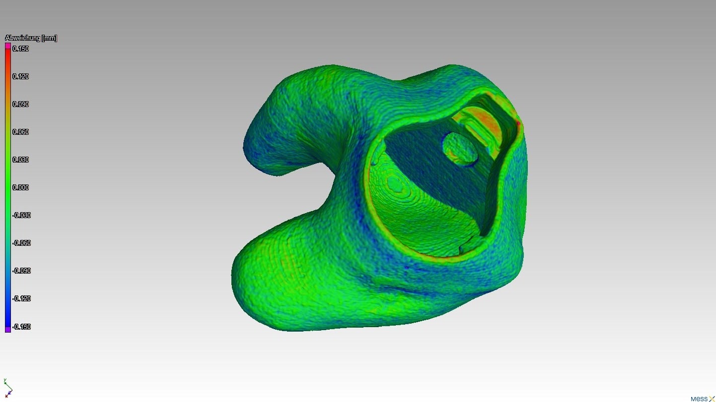 Additive manufactured housing intended for hearing protection compared with the nominal geometry