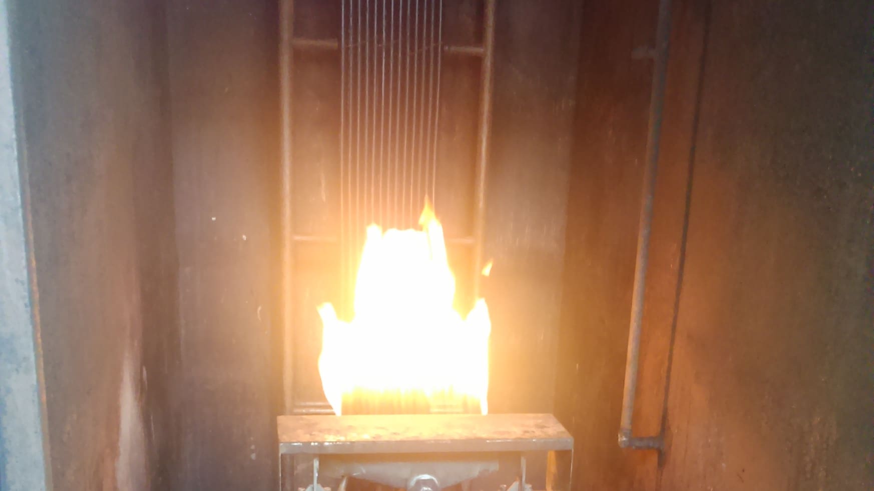 Fire testing of railway cables at the test lab of the customer.